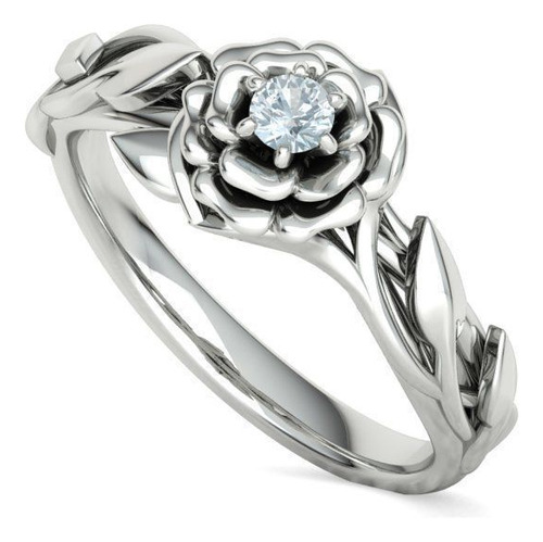 Anel Feminino Em Prata 925 Flor Floral Delicado Moissanite