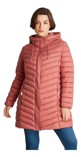 Parka Larga Con Gorro Rosa