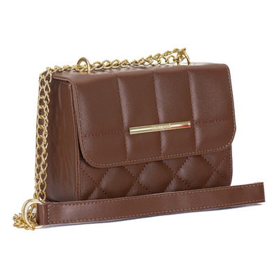 Bolsa Feminina Transversal Pequena De Ombro Alça Corrente Acambamento Dos Ferragens Ouro Cor Marrom Correia De Ombro Marrom Desenho Do Tecido Bordado