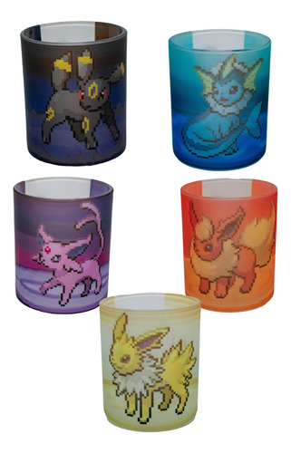 Vaso Taza De Vidrio Esmerilado Pokemon Eevee Evoluciones