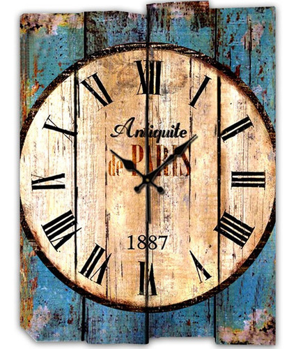 Reloj De Pared Rústico Antiquite De Paris Azul