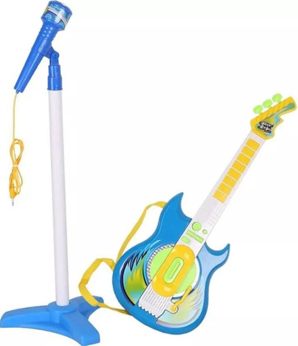 Guitarra Eléctrica Microfono Y Tripode Niños Juguete Karaoke