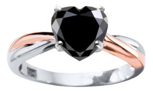 Anillo Bicolor Diamante Negro Cz Plata Certificada M. Drlng