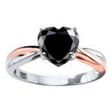 Anillo Bicolor Diamante Negro Cz Plata Certificada M. Drlng