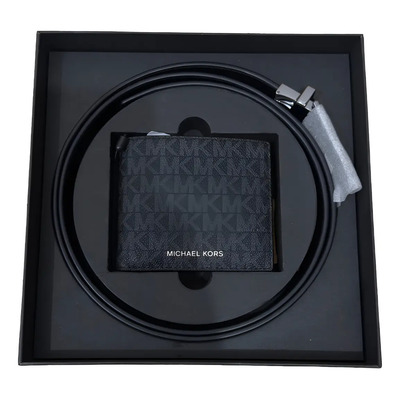 Set Cartera Y Cinturon Michael Kors Reversible Color Negro Diseño De La Tela Monograma Talla Unitalla | Meses sin interés