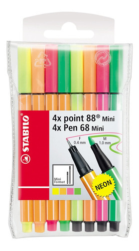 Stabilo 26789 Marcadores Fibra Point 88 Mini Neón + Pen 68 M