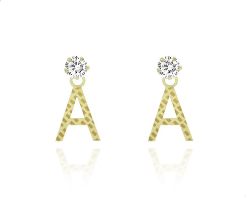 Broqueles Zirconia Con Letra Inicial Colgante. Oro 10k