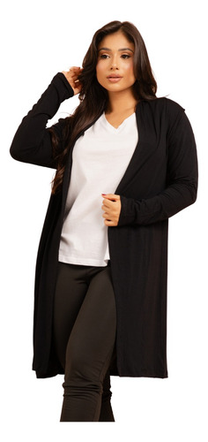 Dinelli Cardigan Feminino Longo Manga Comprida Tecido Leve