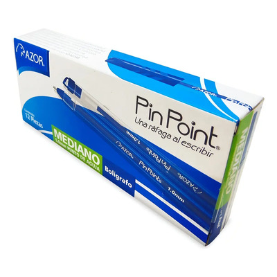 Bolígrafo Punto Mediano Stick Caja C/12 Pzas. Pin Point Azor Color Del Exterior Transparente Color De La Tinta Azul