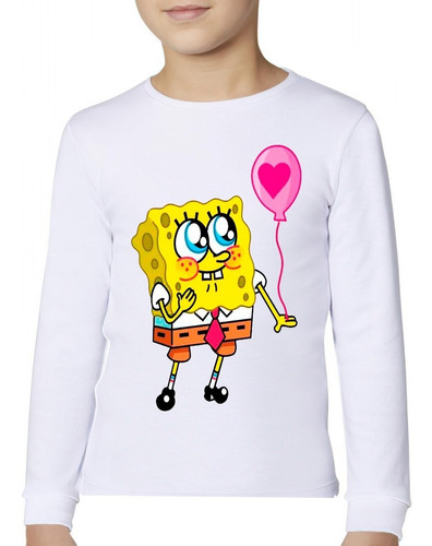 Polera Manga Larga Niña Bob Esponja Con Globo 100% Algodón