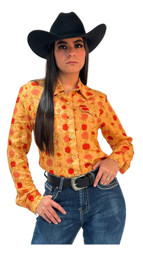 Camisa Vaquera Dama Estampado Dalia Durazno