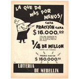 Lotería De Medellín Antiguo Aviso Publicitario De 1959