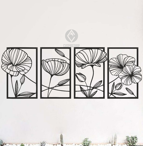 Cuadro Calado X4 Flores Hojas Plantas 120x44cm 