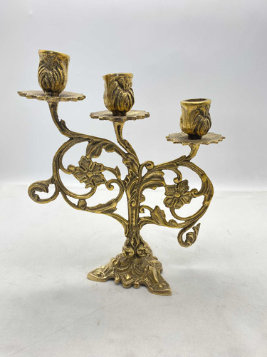 Candelabro Bronce 3 Velas Grabado