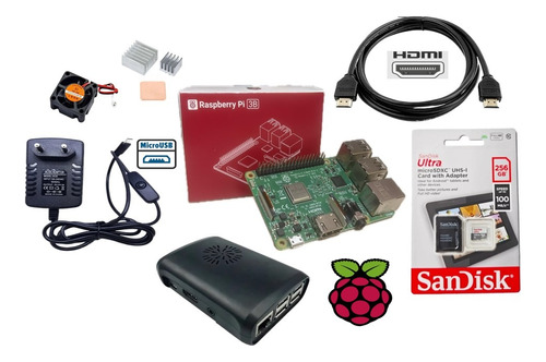 Kit Raspberry Pi3 Pi 3 Model B, Sd 256gb, Fonte Case, Cooler