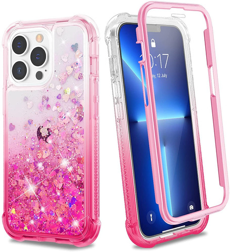 Funda Para iPhone 13 Pro Max 6.7 Transparente Brillos Rosas