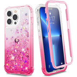 Funda Para iPhone 13 Pro Max 6.7 Transparente Brillos Rosas