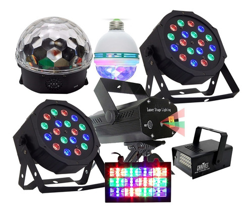 Kit Iluminação Para Festas Total 7x1 Laser Strobos Bola Lu