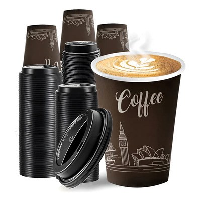 Vaso Desechable De Papel Con Tapa Para Café 16 Oz Chocolate