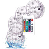 Pack 4 Luces Piscina Sumergibles 16 Colores Control