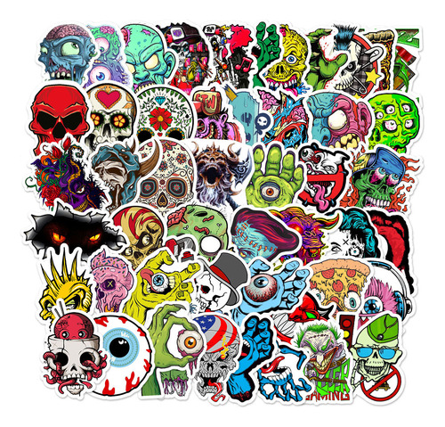 Stickers Calcomanias Monstruos Calaveras Zombies 50 Und