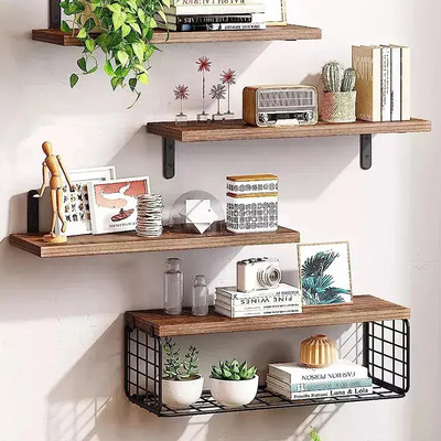 4 Repisas Flotantes Estante Madera,rack De Almacenamiento Multifuncional,con Canasta De Cuadrícula De Metal,adecuado Para Herramientas De Almacenamiento Para El Hogar De Cocina Y Baño.(marrón Oscuro) | MercadoLibre