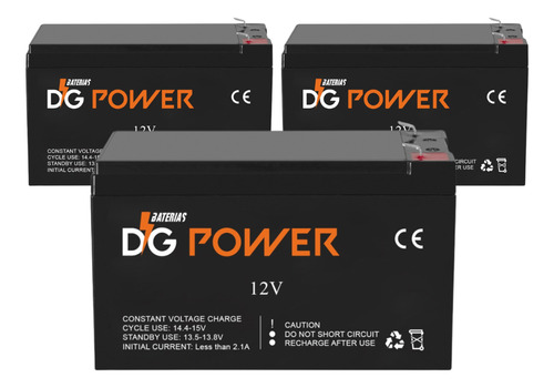 3 Baterias Selada Dg Power 12v 7a Alarme Cerca Nobreak