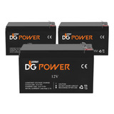 3 Baterias Selada Dg Power 12v 7a Alarme Cerca Nobreak