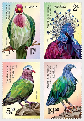 2021 Fauna- Aves- Palomas Exoticas - Rumania (sellos) Mint