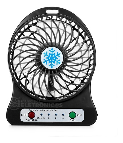 Mini Ventilador Preto Escritorio C/ Lanterna Recarregável