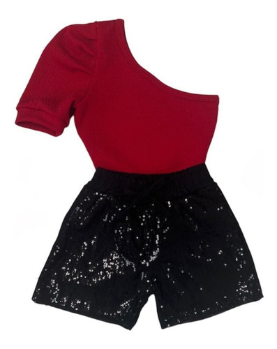 Roupa Feminina Infantil Conjunto De Brilho Blusa Short Paetê