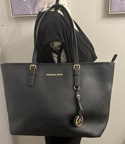 Bolsa Michael Kors Black Leather Travel Tote