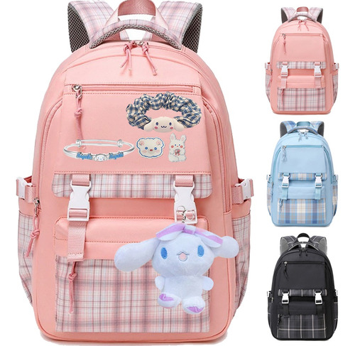 Mochilas Escolar Kawaii Schoolbag Con Recuerdos,gran Capacidad, Múltiples Bolsillos, Estampado A Cuadros, Mochila Impermeable Para Estudiantes Set 