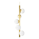 Lustre Vertical Figo Ouro - 5 Globos Esfera De Vidro Branco Cor Dourado 110v/220v