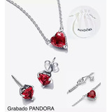 Collar Y Aretes Cor Roj Compatible Marca Pandora,plata+bolsa