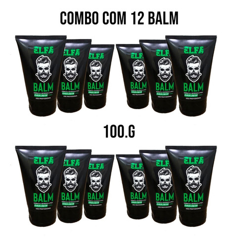 Kit 12 Balm Para Barba 100g - Elfa For Man - Barba Macia