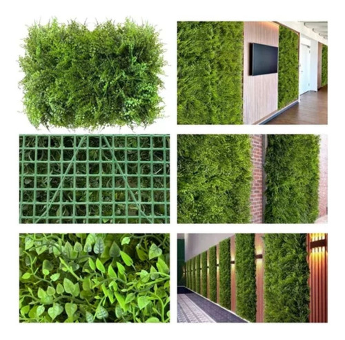 2 Placas De Grama Artificial Premium 60x40 Jardim Vertical Estrutura Verde-escuro Planta Verde