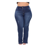 Calça Jeans Feminina Cintura Alta Plus Size Flare Elastano
