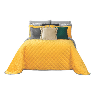 Juego De Cobertor King Extragrande Terciopelo, Doble Vista Capitonado Amarillo