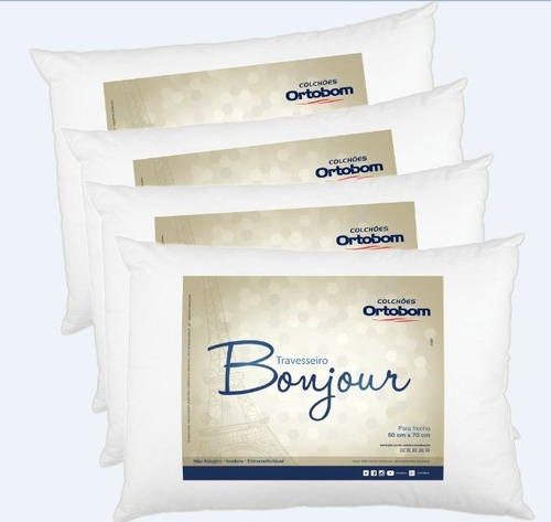 Kit 4 Travesseiros Ortobom - Bonjour 100% Silicone Promoção