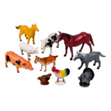 Kit Com 10 Animais De Brinquedo Miniaturas Zoo Fazenda