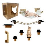 Brinquedo Playground 9 Peças Mdf Para Gatos C/ Rede 