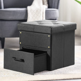 Otomana Con Cajón De Almacenamiento, Taburete Plegable Negro