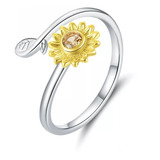 Anillo Ajustable Girasol Plata 925 Flor Joyas Mujer