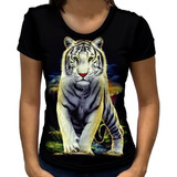 Camiseta Baby Look Feminina Tigre Branco Full Print Natureza