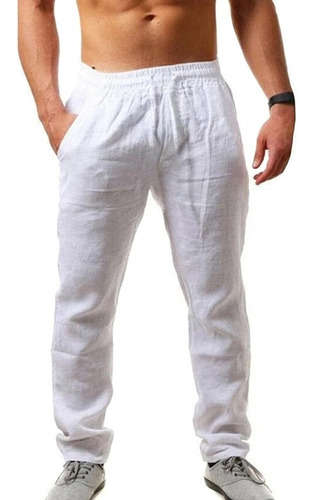 Pantalón Hombre Casual Algodón Lino Ancho Recto Playa 2pcs