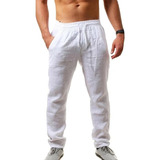 Pantalón Hombre Casual Algodón Lino Ancho Recto Playa 2pcs