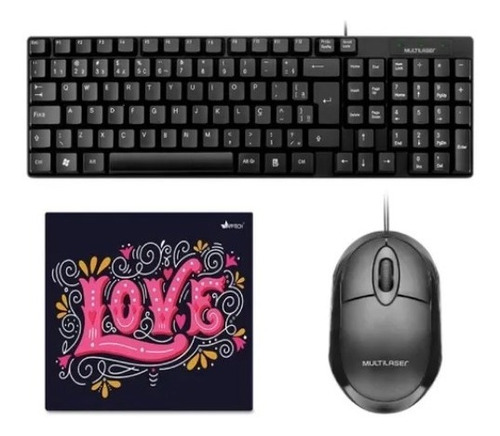 Teclado Multilaser E Mouse C/ Fio+ Mouse Pad Love Combo