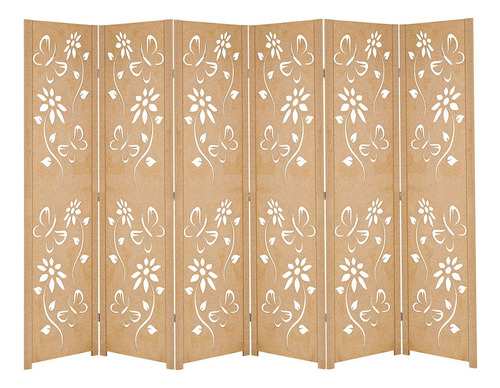 6 Biombo Folha Floral Ripado Divisor Ambiente Madeira Mdf M1