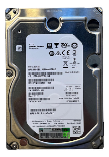 Hd Hp 8tb 3,5 7.2k Sas 12gb 861608-001 857652-007 861592-b21 857642-001 @